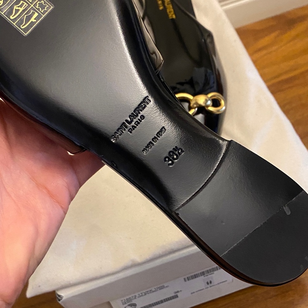 Saint Laurent Black Patent Slingback blade ballet Flats with Gold Chain Detail - Picture 3 of 6